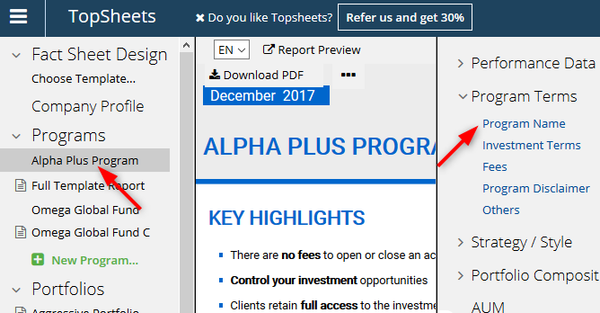 Change program name — Select a program in the left sidebar.