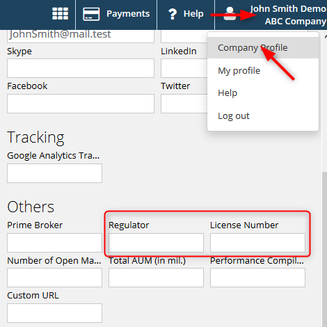The License Number is not displayed properly — There are two fields which can be used for this purpose – Regulator and License Number .