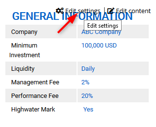 Company AUM — Mouse-over the General Information table in the report preview and click “edit settings”