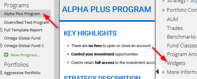 Embed fund data and outputs on your website — Open the Widgets section