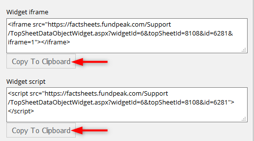 Embed fund data and outputs on your website — Copy the widget code