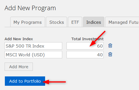 Blended benchmarks — Add Portfolio Items