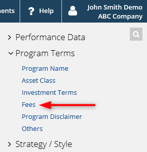 Calculate net returns / Include fees into results — Go to Program Terms / Fees in the right frame.