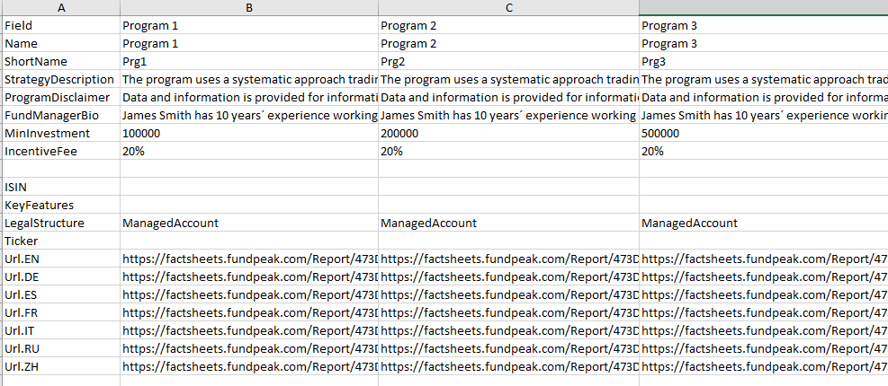 Export Fund Terms / Links to all reports — It is possible to mass-export fund terms for all programs into an excel file.