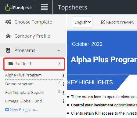 Organize factsheets into folders — Create new folders