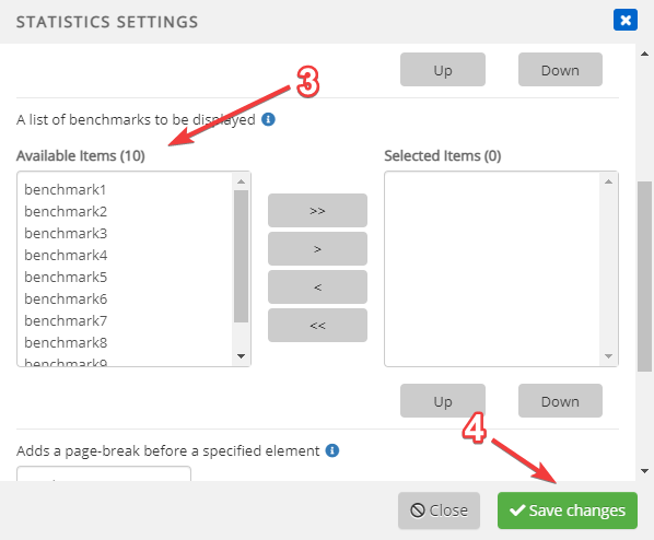 Add benchmarks to statistics table — Scroll down to the section where you can select benchmarks 3.