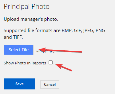 Show a manager photo in reports — To upload Company manager’s photo