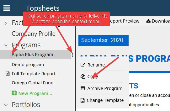 Add new programs — Create a duplicate of a program