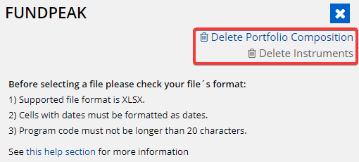 Delete data — Delete Portfolio Composition from Mass Import