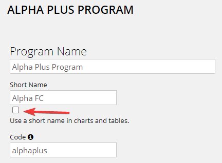 Short program name in charts and tables — Select a program in the left sidebar.