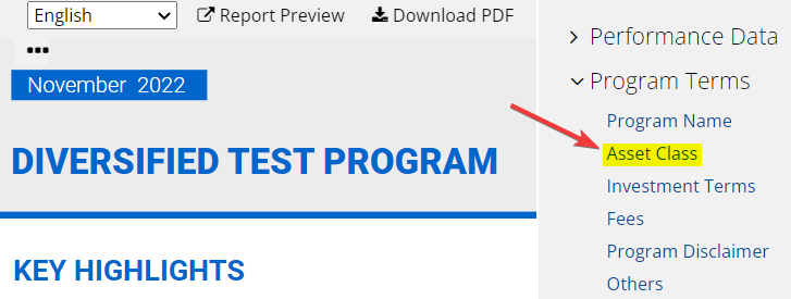 I cannot find where to fill some fields displayed in my template — Click “Asset Class” in the right frame to enter the “Program Terms” section.