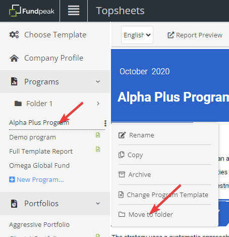 Organize factsheets into folders — Move factsheets into folders