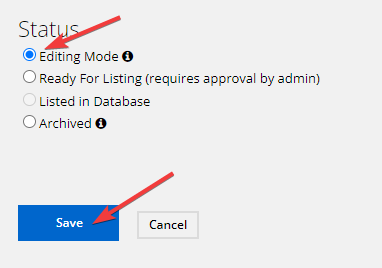 Restore archived factsheets — Change program´s status from Archived to Editing Mode and click Save.