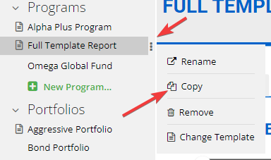 Copy a program — It is also possible to click on program options (or right-click program´s name) and select copy.