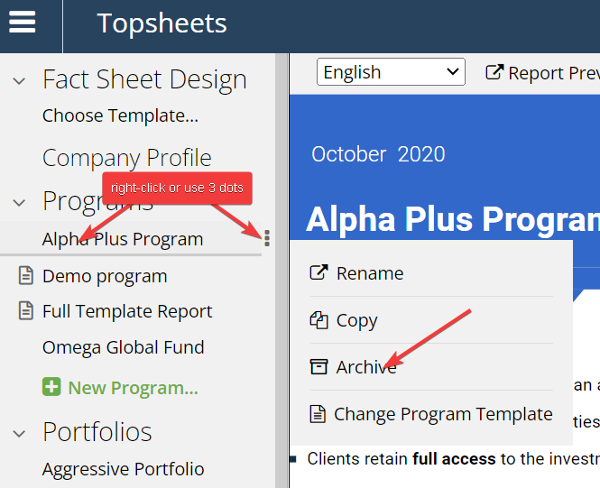 Delete Programs — Using the context menu