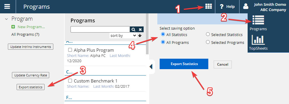 Export statistics to Excel — Click on menu 2.