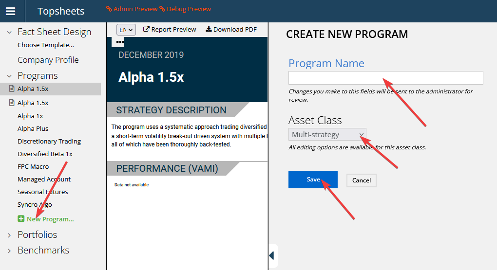 Tailor portal – add programs to portfolio — Create programs