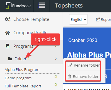 Organize factsheets into folders — Manage folders