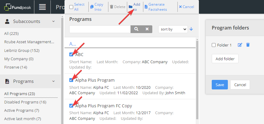 Organize factsheets into folders — Move factsheets & manage folders