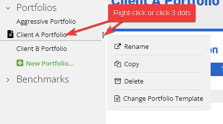 Manage Portfolios — Portfolios can be managed the same way as programs using the context menu.